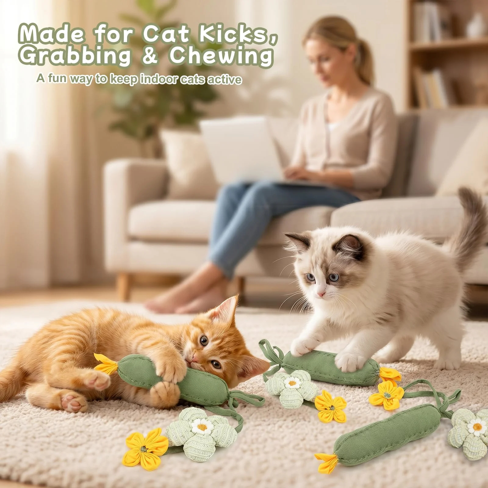 3PCS Cucumber Catnip Toy Cat Kicker Toys For Indoor Cats Kitten Plush With And Funny… — image 4