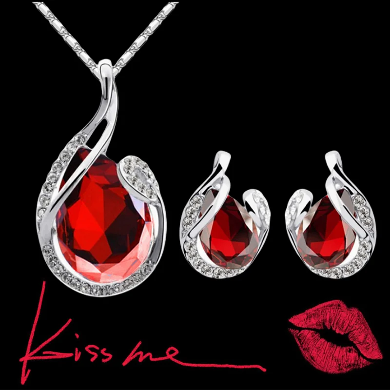 3pcs Rhinestone Necklace Set With Earrings Fashion Water-drop-shaped Jewelry For Women… — image 2