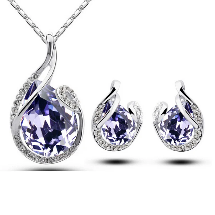 3pcs Rhinestone Necklace Set With Earrings Fashion Water-drop-shaped Jewelry For Women… — image 5