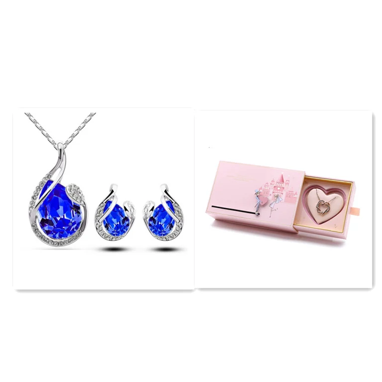 3pcs Rhinestone Necklace Set With Earrings Fashion Water-drop-shaped Jewelry For Women… — image 4