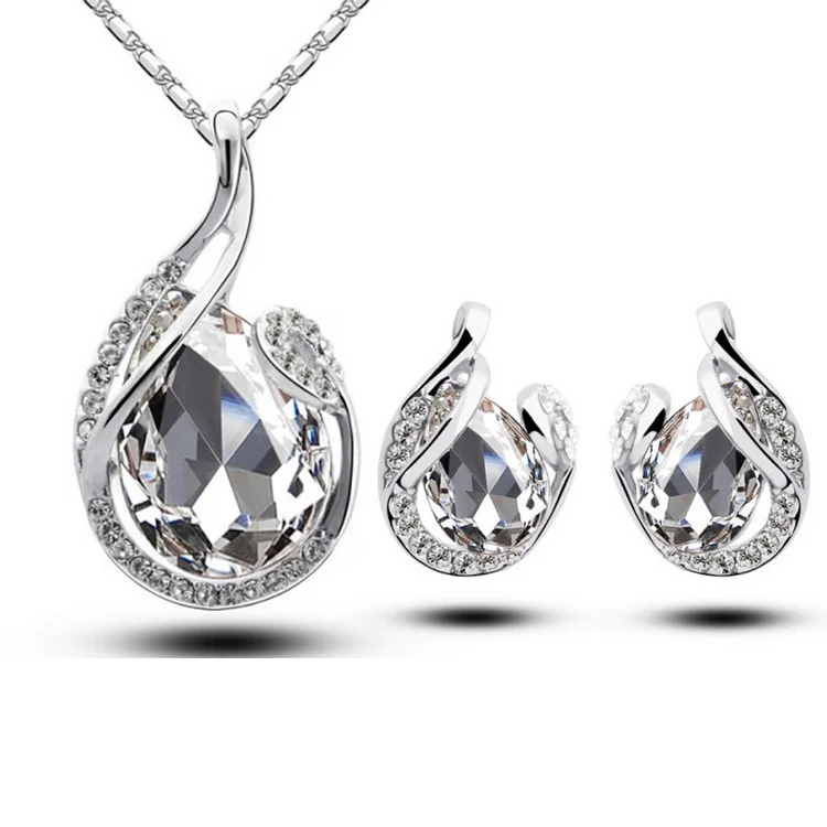 3pcs Rhinestone Necklace Set With Earrings Fashion Water-drop-shaped Jewelry For Women… — image 3