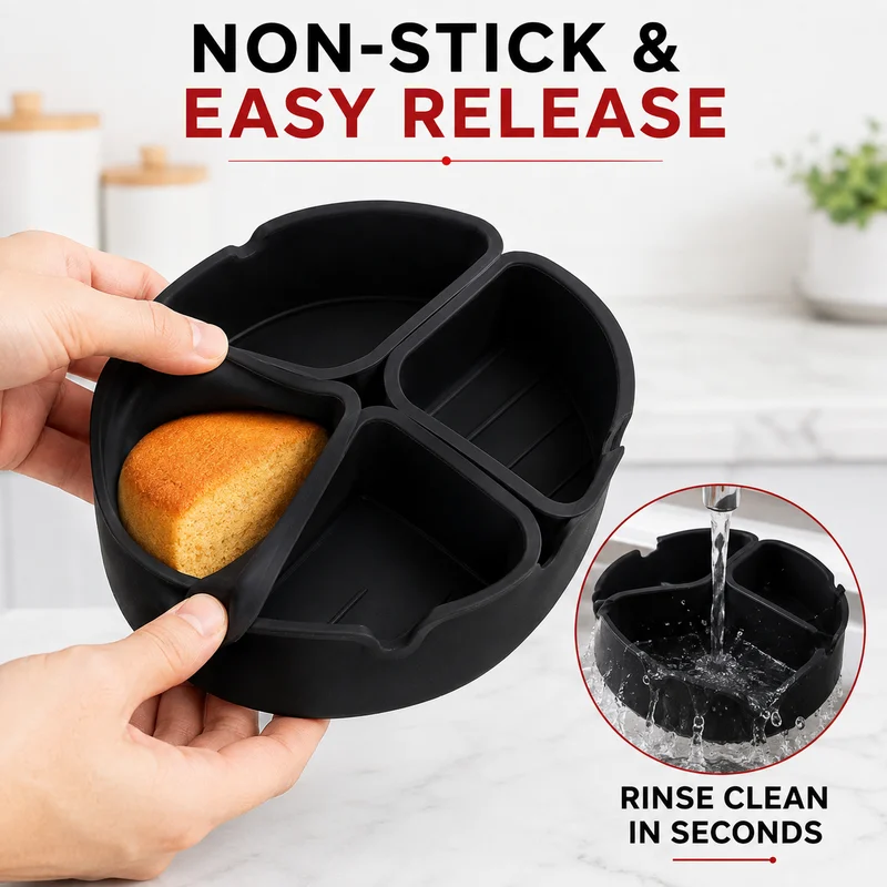4 Section Food Grade Silicone Air Fryer Baking Pan Non Stick Reusable Divided Tray — image 4