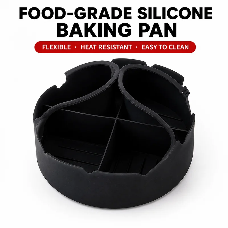 4 Section Food Grade Silicone Air Fryer Baking Pan Non Stick Reusable Divided Tray — image 7
