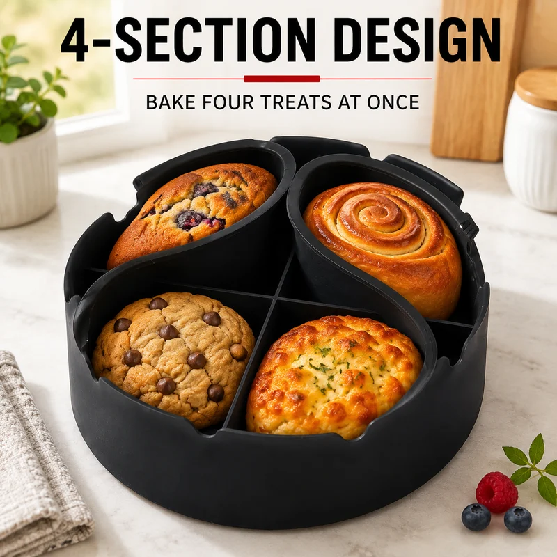 4 Section Food Grade Silicone Air Fryer Baking Pan Non Stick Reusable Divided Tray — image 6