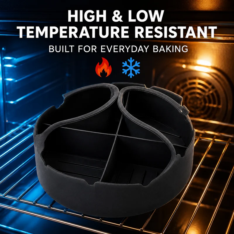 4 Section Food Grade Silicone Air Fryer Baking Pan Non Stick Reusable Divided Tray — image 5