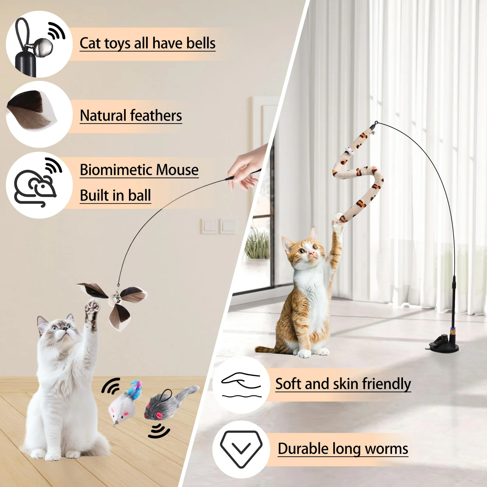 4in1 Interactive Cat Wand Toys With Suction Cup For Indoor Cat,12pcs Enhanced… — image 3