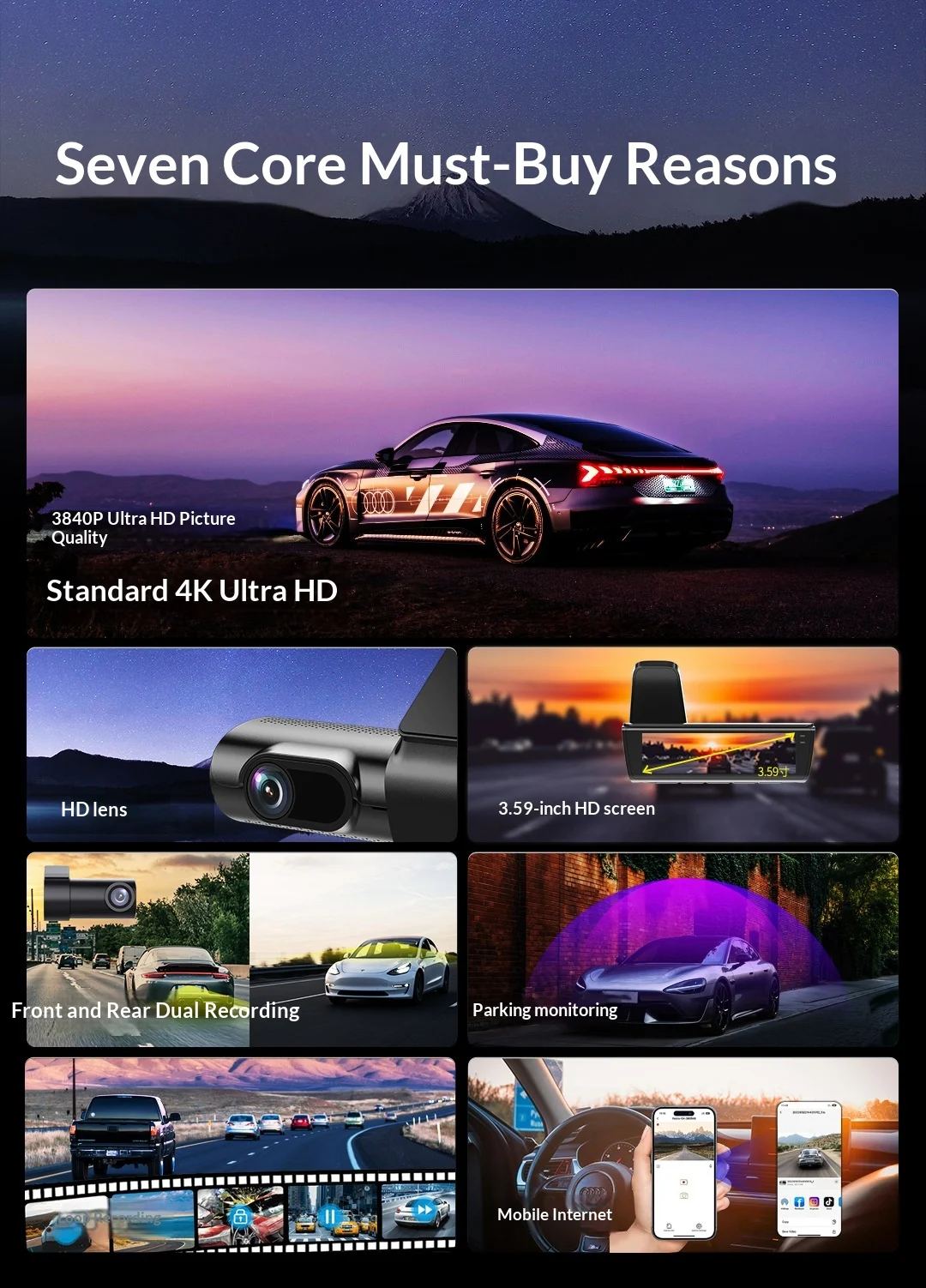 4K Dual Front & Rear Dash Cam, High Definition Car DVR Recorder — image 2
