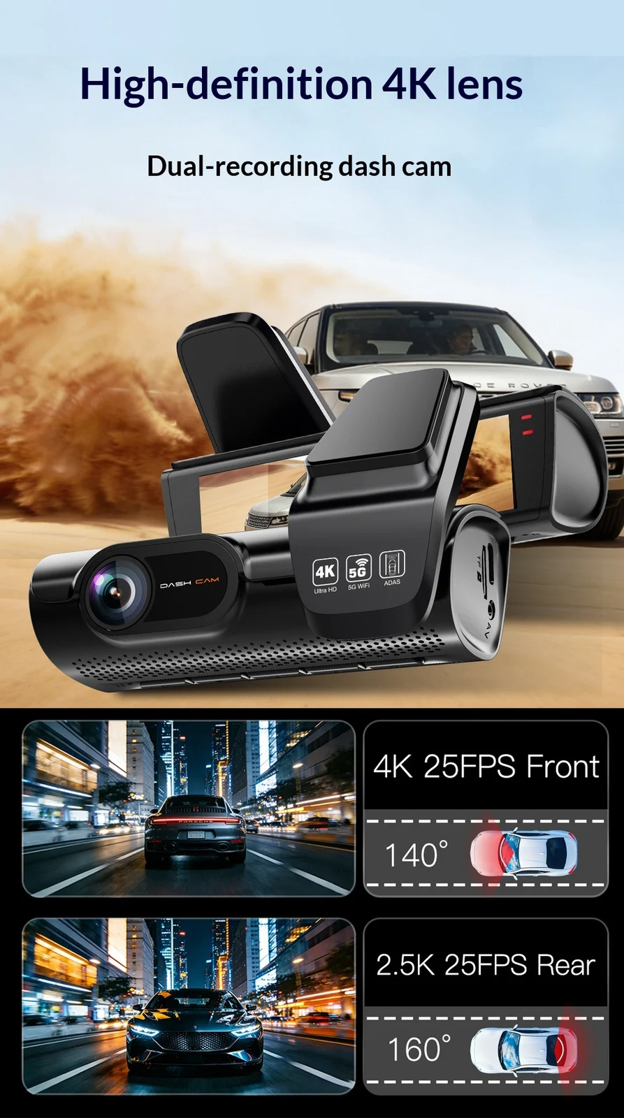 4K Dual Front & Rear Dash Cam, High Definition Car DVR Recorder — image 8
