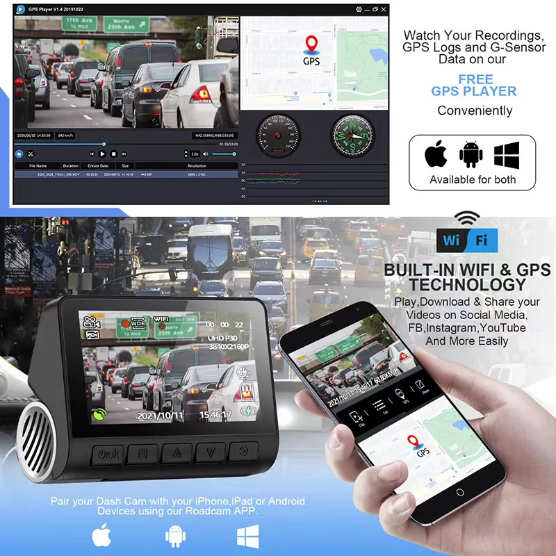 4K HD Dual Lens Dash Cam With Smartphone Wifi Connectivity And Built In GPS — image 2