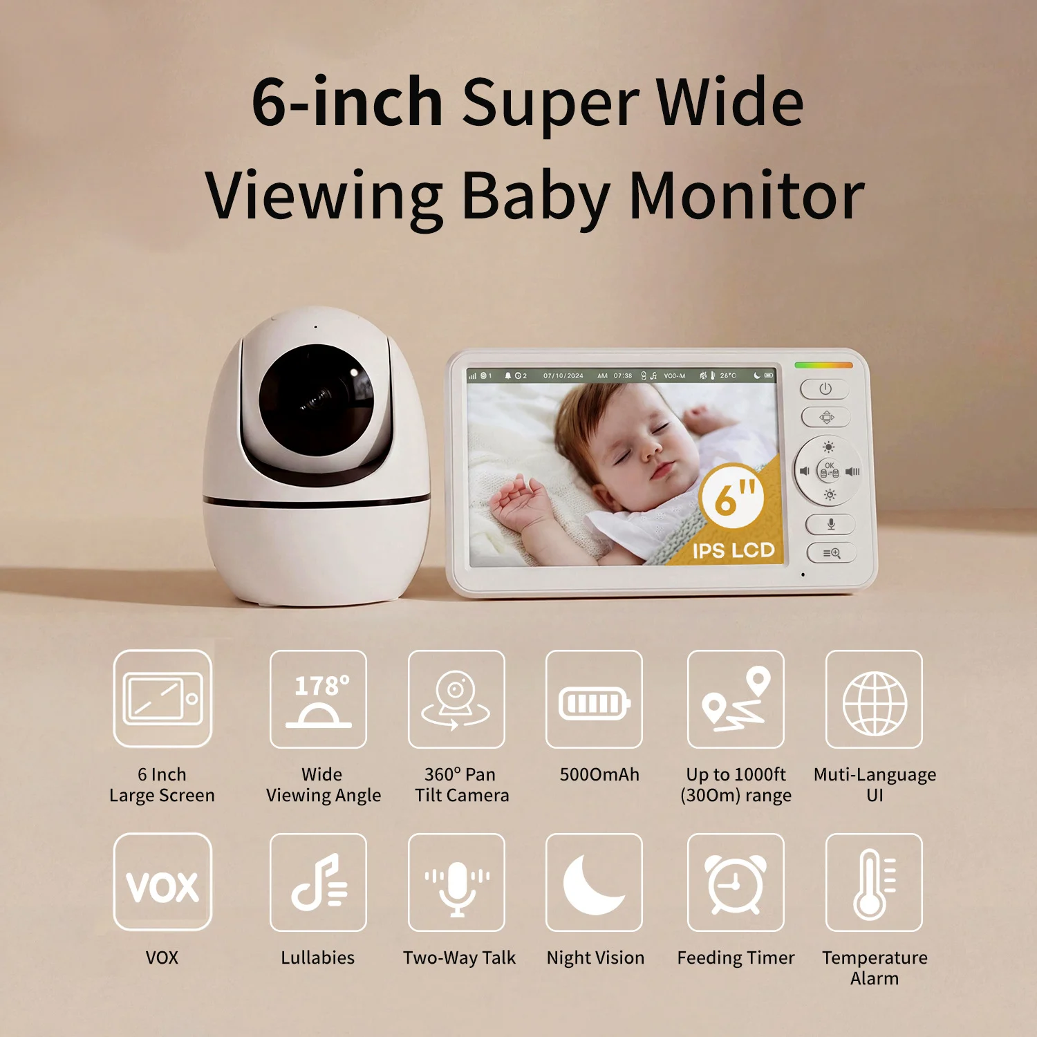 6-inch Wireless Voice Intercom With Screen Baby Monitor Children — image 2