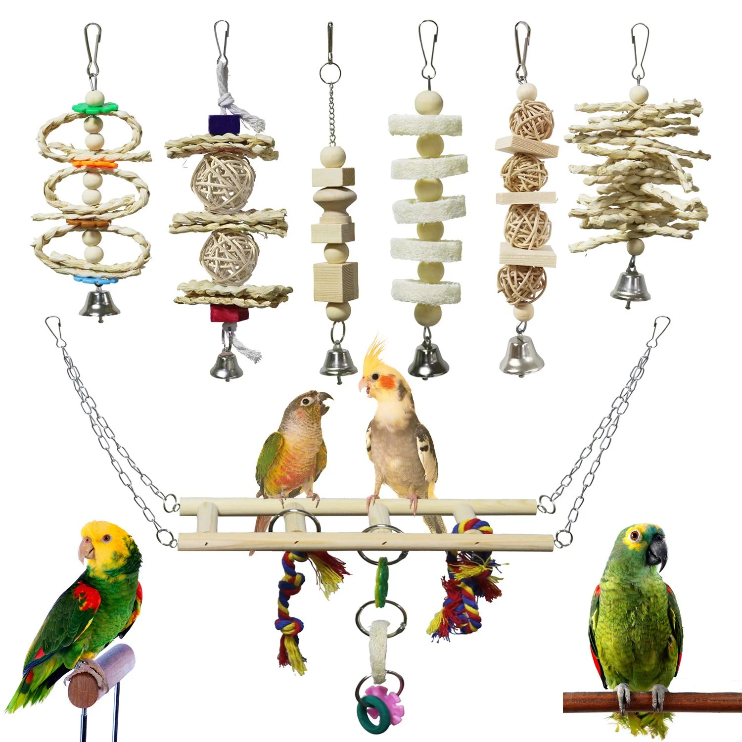 7 Pack Bird & Parrot Toys, Cage Toys For Conures, Wood Chew Set Natural Wood, Conure… — image 6