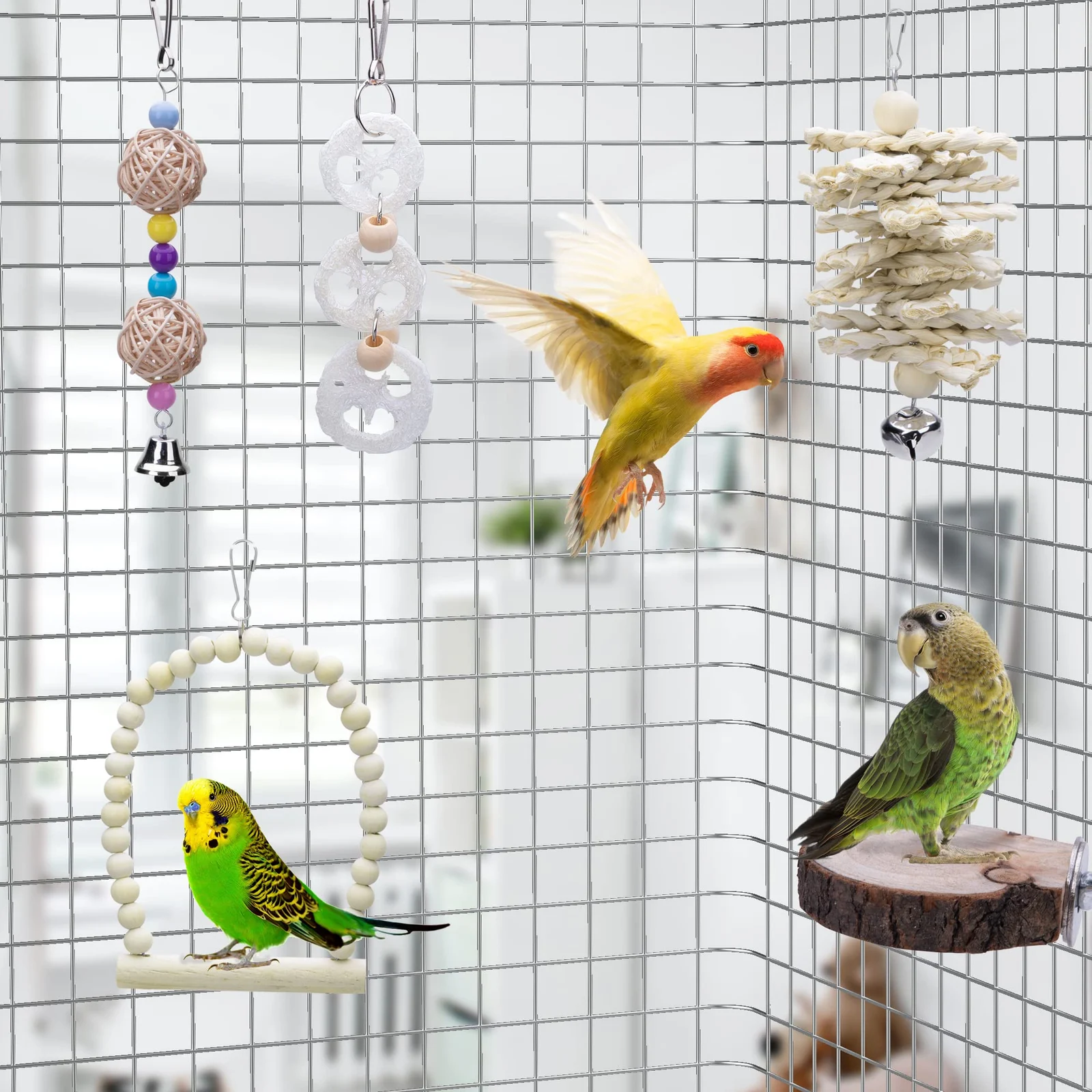 8 Packs Of Bird Parrot Swing Chewing Toys-natural Wood Climbing Hanging Cage Toys… — image 4