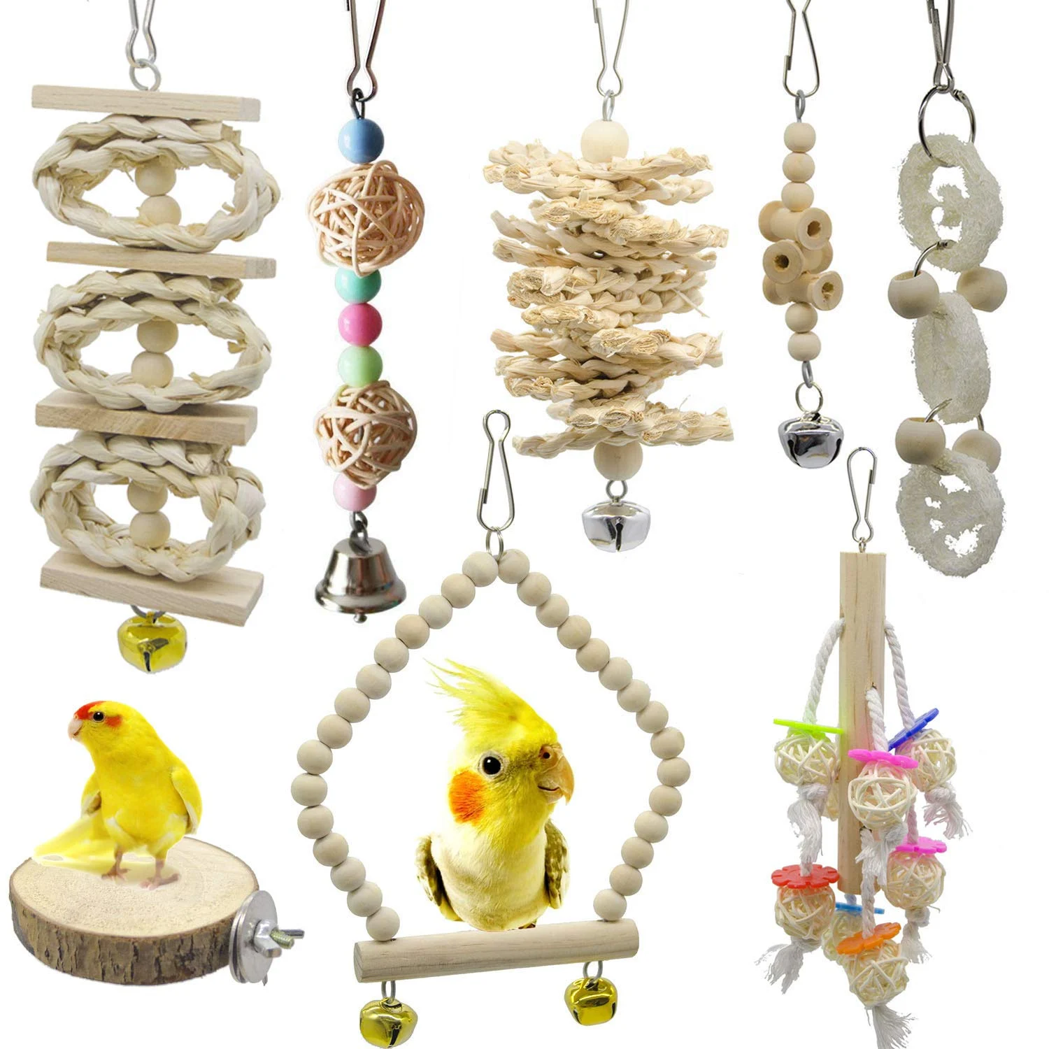 8 Packs Of Bird Parrot Swing Chewing Toys-natural Wood Climbing Hanging Cage Toys… — image 2