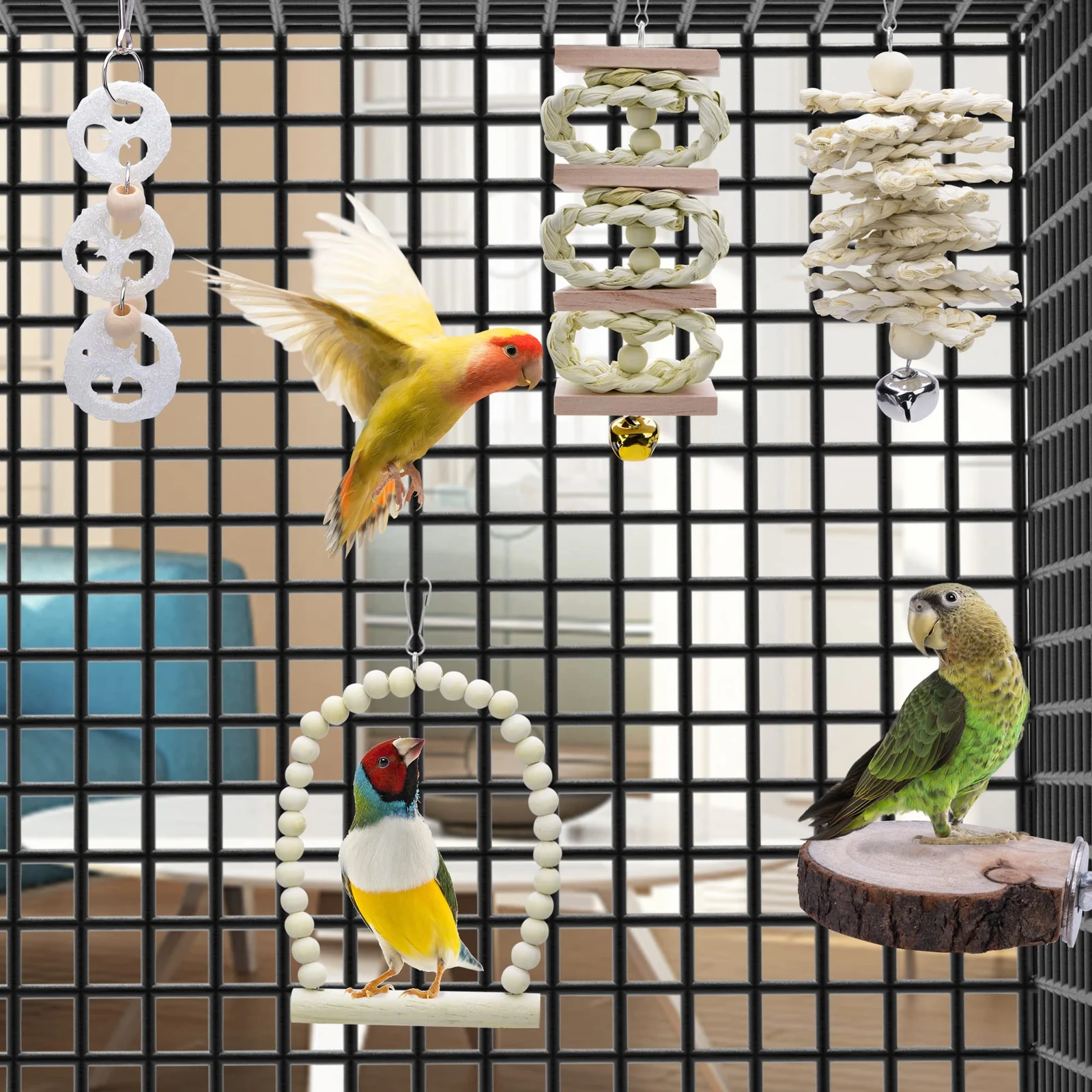 8 Packs Of Bird Parrot Swing Chewing Toys-natural Wood Climbing Hanging Cage Toys… — image 5