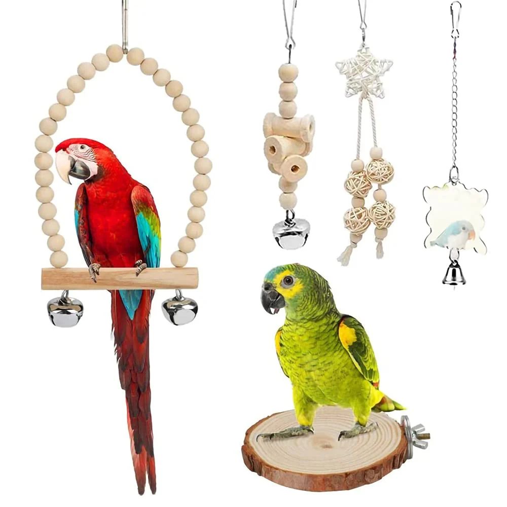 9-piece Parakeet Toys & Budgie Toys, Bird Cage Accessories Set Natural Wood Include… — image 6