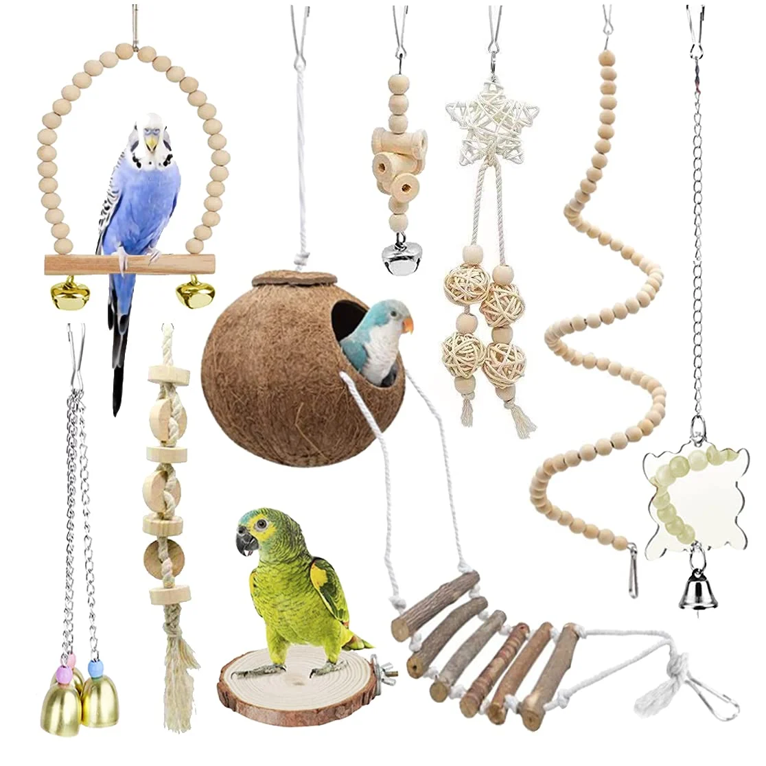 9-piece Parakeet Toys & Budgie Toys, Bird Cage Accessories Set Natural Wood Include… — image 2