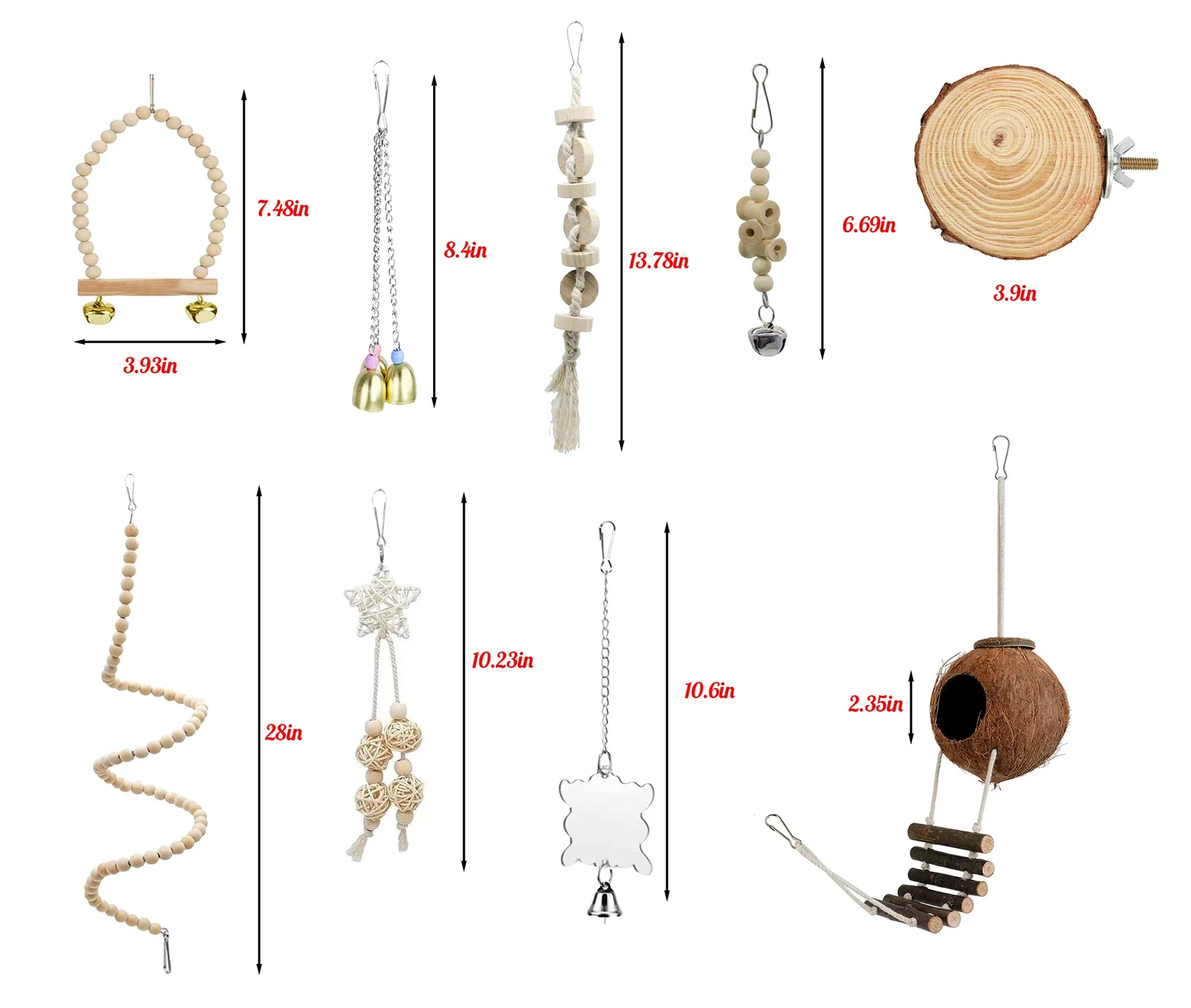 9-piece Parakeet Toys & Budgie Toys, Bird Cage Accessories Set Natural Wood Include… — image 3