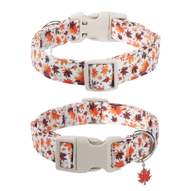 Adjustable Fall Dog Collar With Maple Leaf Charm - Durable Soft Fabric For Small… — image 8