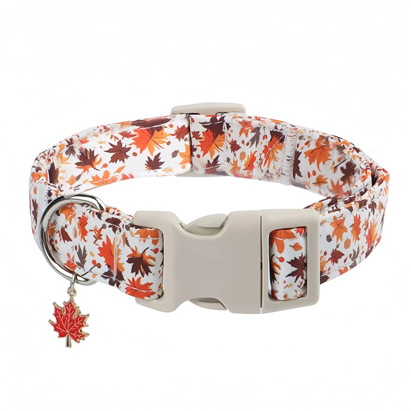Adjustable Fall Dog Collar With Maple Leaf Charm - Durable Soft Fabric For Small… — image 4