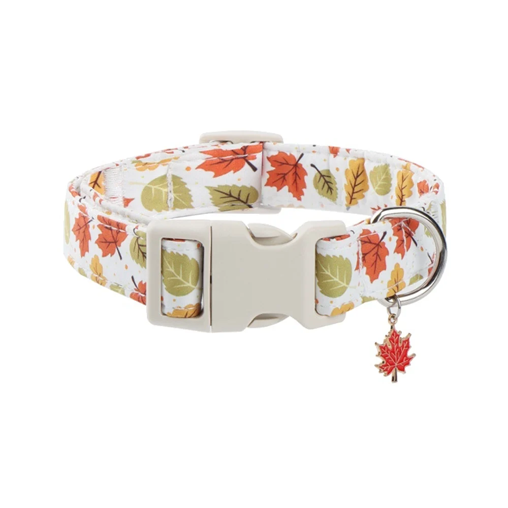 Adjustable Fall Dog Collar With Maple Leaf Charm - Durable Soft Fabric For Small… — image 9