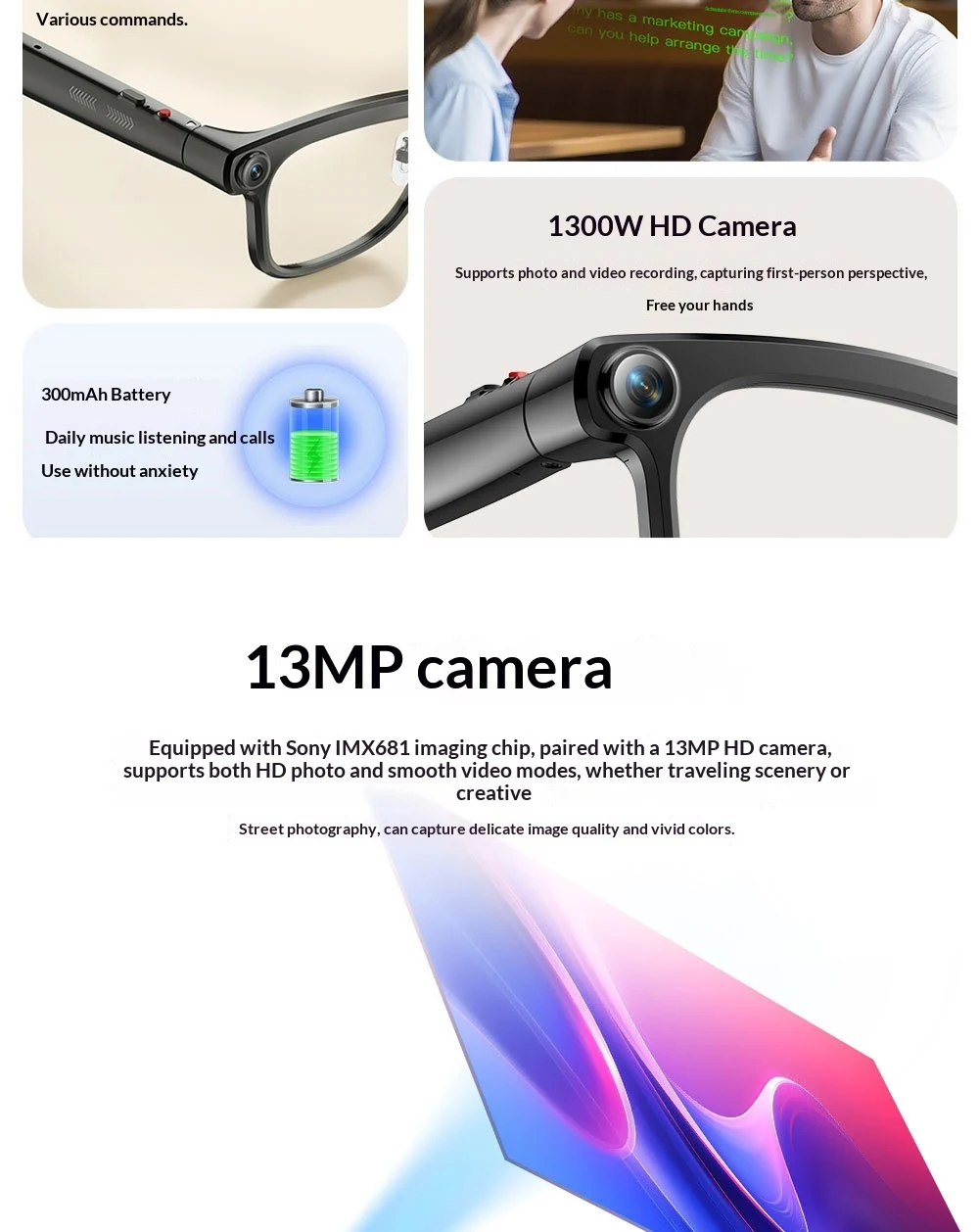 AI Smart Glasses, 1300 MP High Definition Camera, Anti Shake Shooting, Object… — image 4
