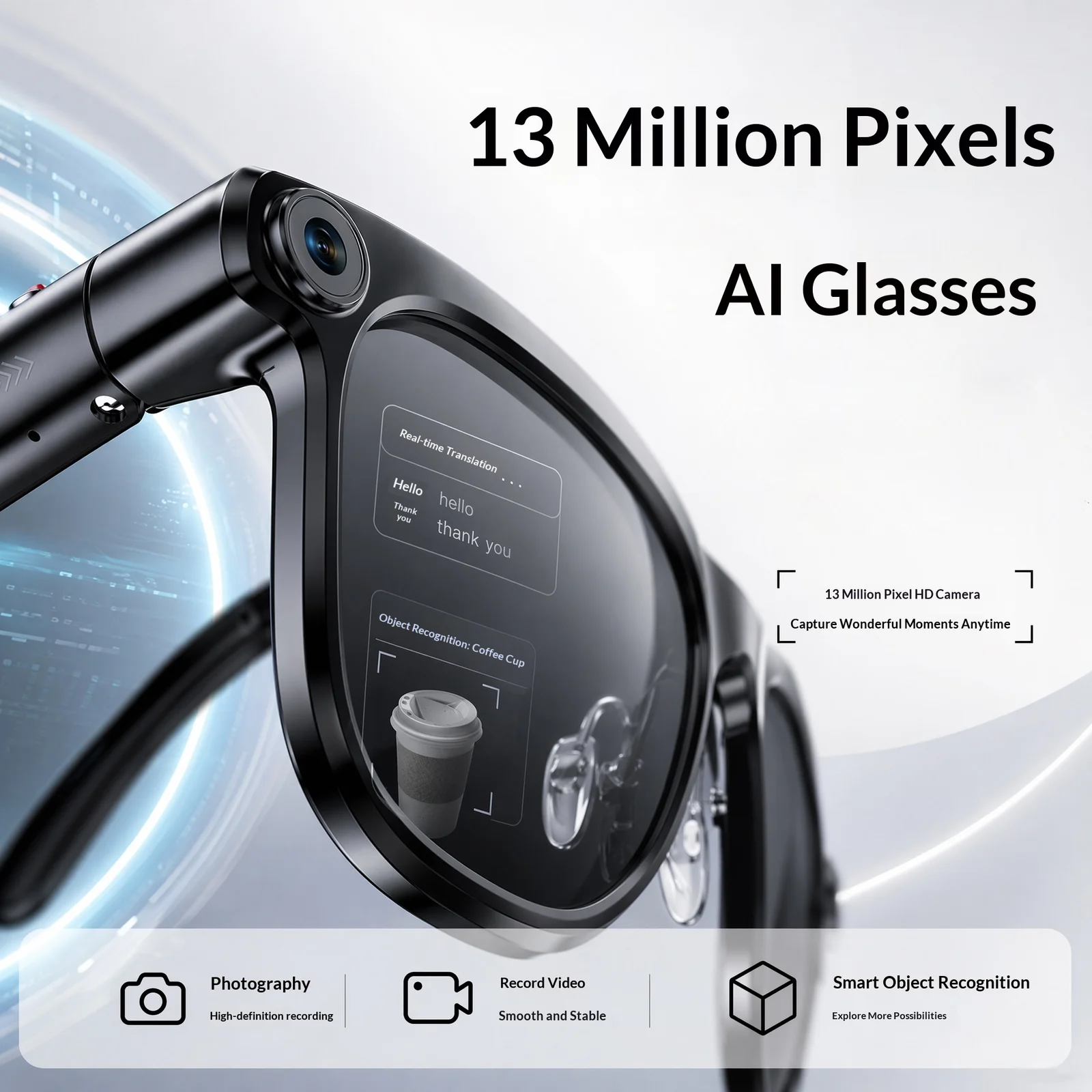 AI Smart Glasses, 1300 MP High Definition Camera, Anti Shake Shooting, Object… — image 3