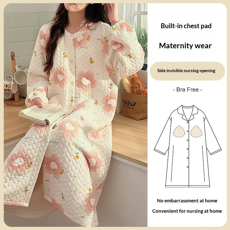 Air-cotton Quilted Nursing Dress With Built-in Breast Pads — image 4