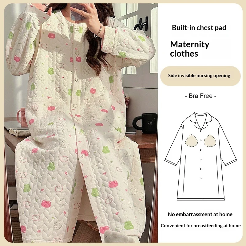 Air-cotton Quilted Nursing Dress With Built-in Breast Pads — image 1
