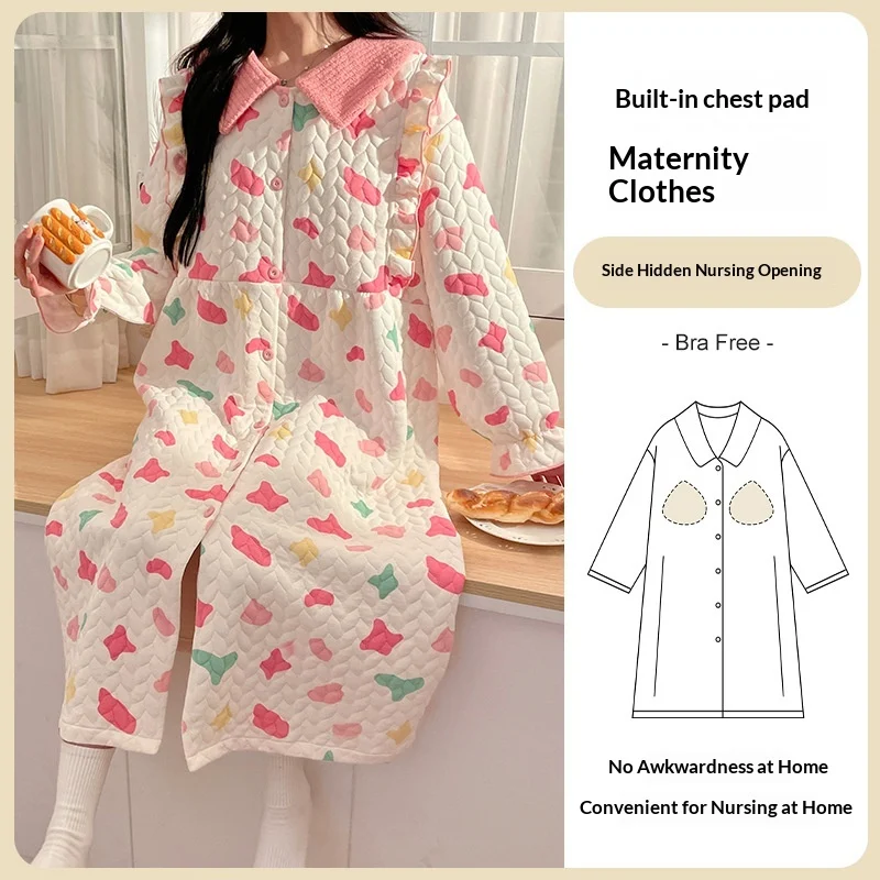Air-cotton Quilted Nursing Dress With Built-in Breast Pads — image 2