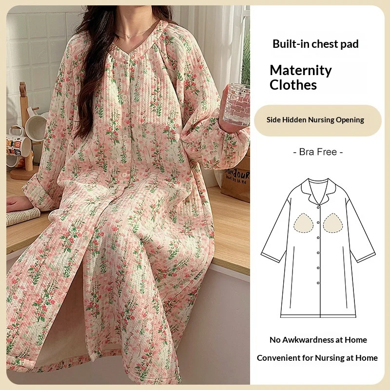 Air Cotton Sandwich Maternity Belt Chest Pad Breastfeeding Sweet Cute Sleeping Dress… — image 2