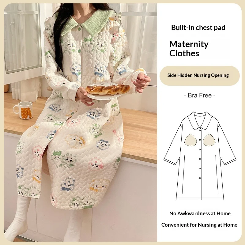 Air Cotton Sandwich Maternity Belt Chest Pad Breastfeeding Sweet Cute Sleeping Dress… — image 13