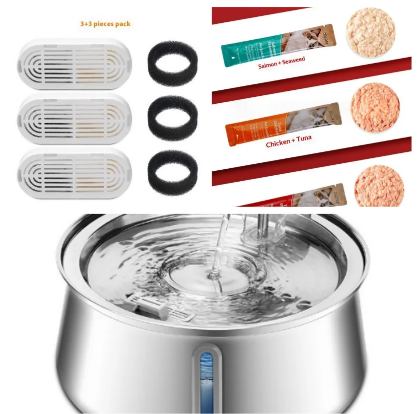 All Stainless Steel Pet Water Dispenser Round Runway Type Large Capacity Dogs And Cats — image 1