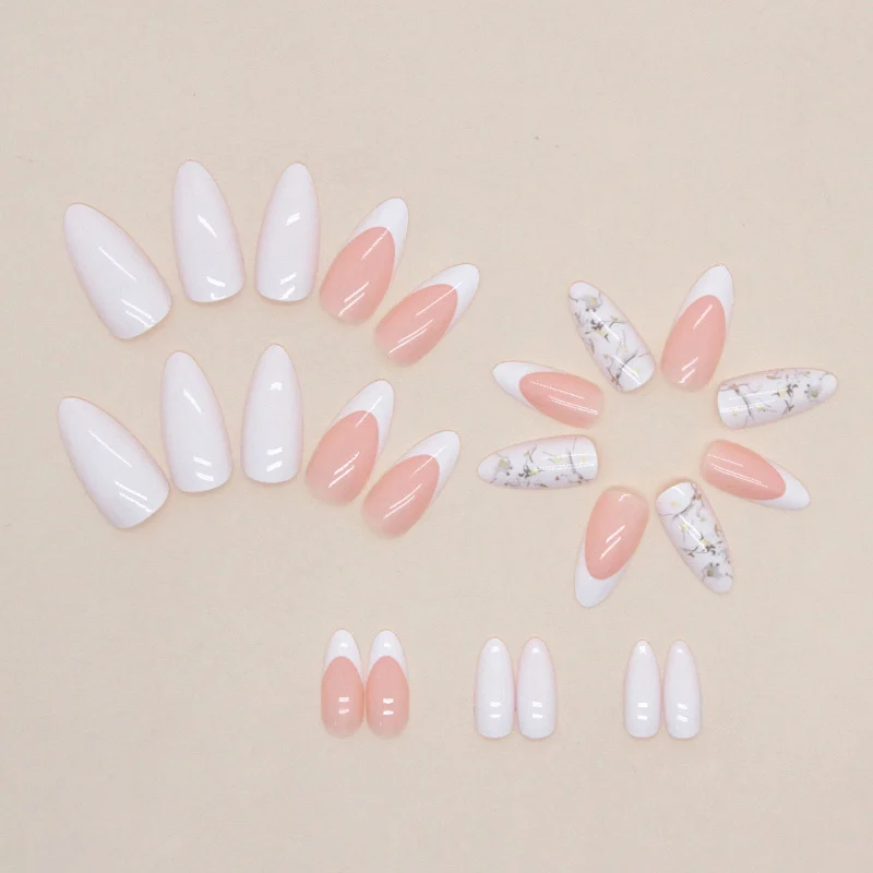 Almond-shaped White French Manicure With Messy Line Art On The Tips — image 2