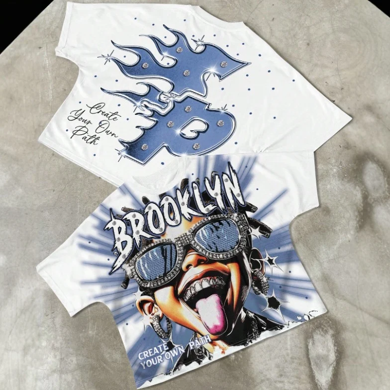 American Street Style 3D Printed Short-sleeved T-shirt Men's Brand Hip-hop Loose Retro… — image 1