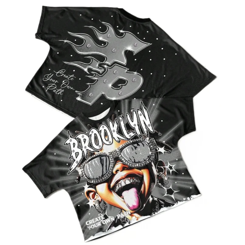 American Street Style 3D Printed Short-sleeved T-shirt Men's Brand Hip-hop Loose Retro… — image 3