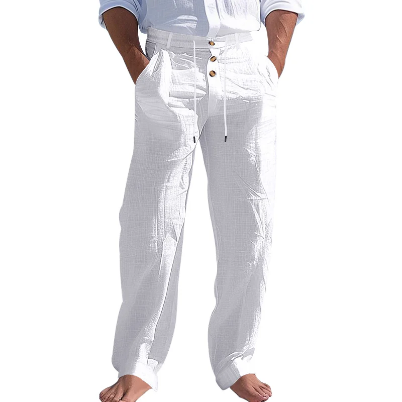 American Style Men's Linen Pants With Button Decoration, Drawstring, Summer Beach… — image 8