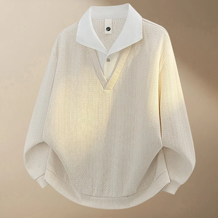 American-style Textured Faux Two-piece Lapel Hoodie Mens Long-sleeve Top — image 7