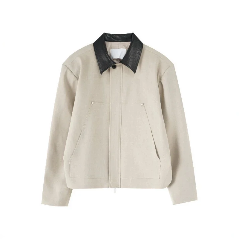American-style Vintage Suede Lapel Color-block Casual Jacket — image 2