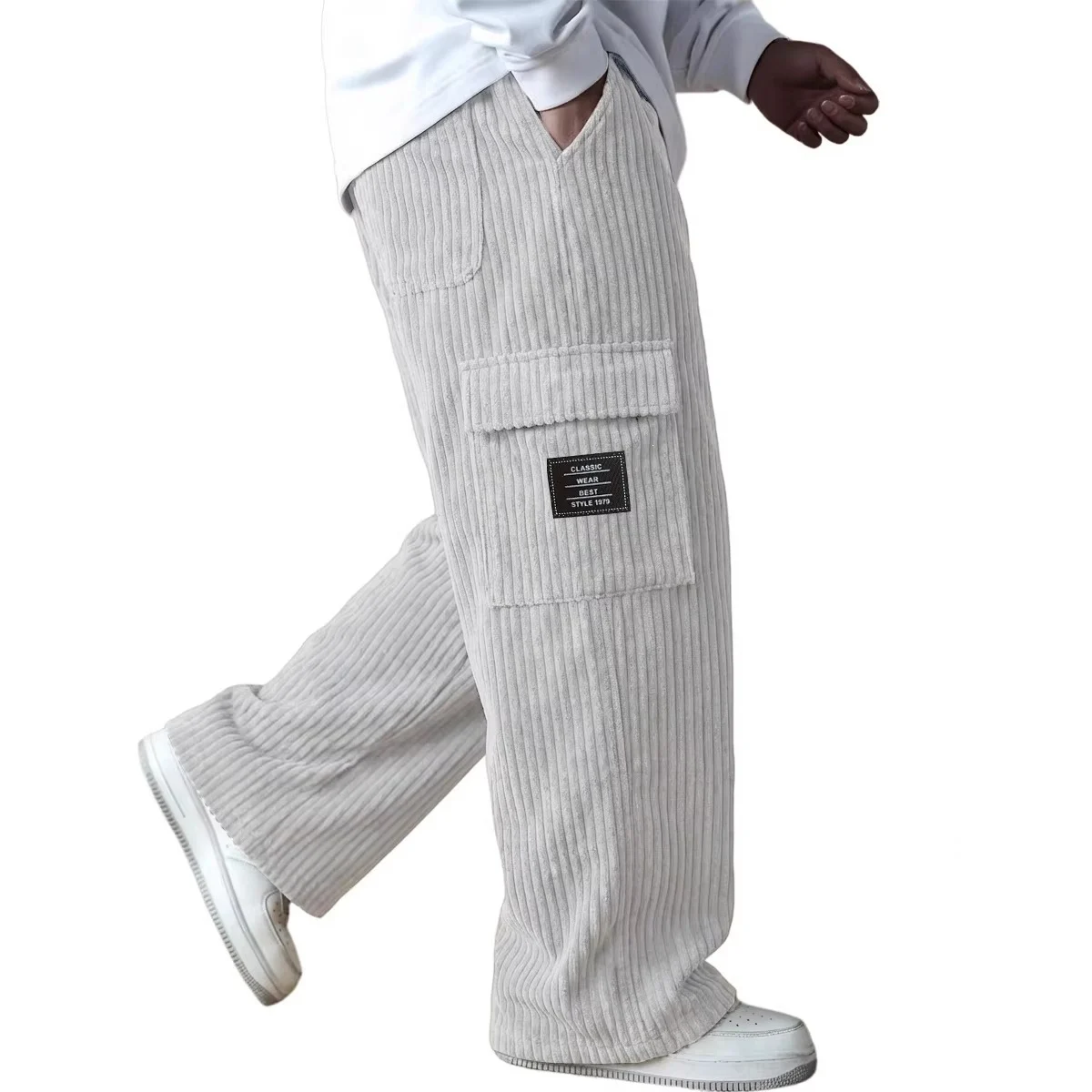 American-style Vintage Vertical-striped Corduroy Mens Casual Workwear Pants — image 1
