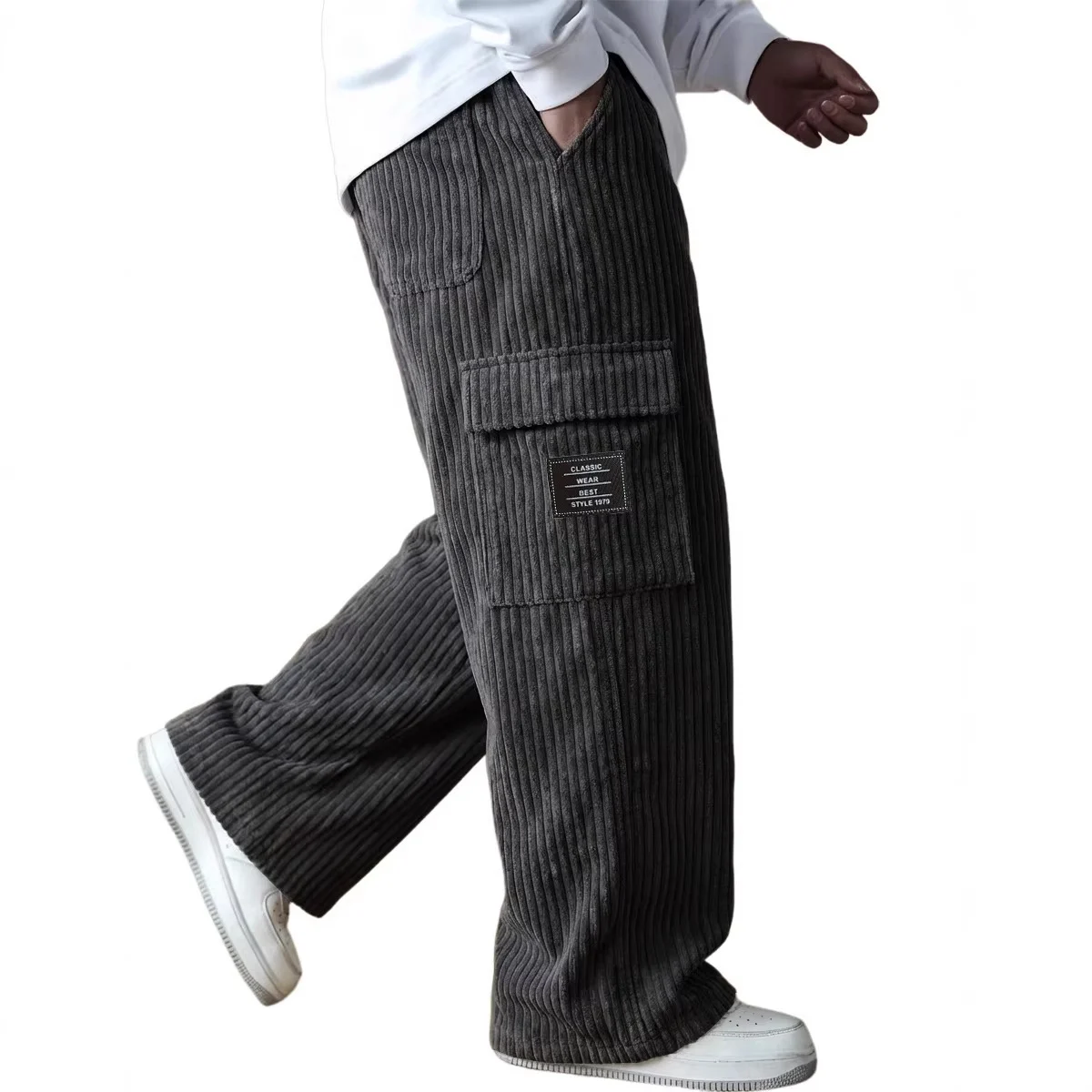 American-style Vintage Vertical-striped Corduroy Mens Casual Workwear Pants — image 9