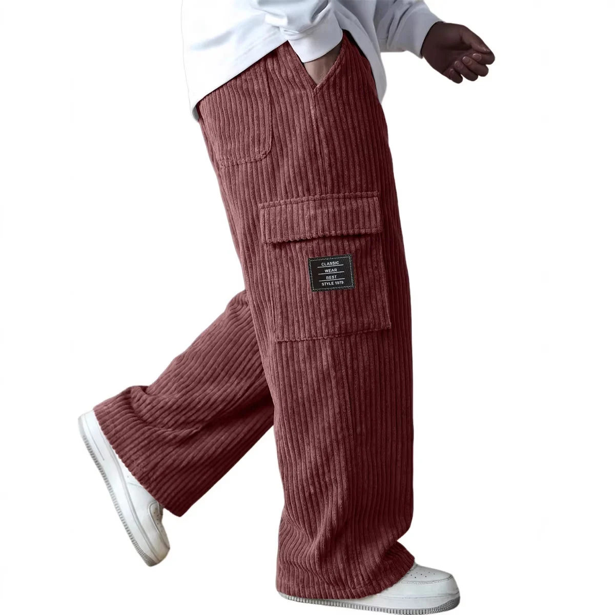 American-style Vintage Vertical-striped Corduroy Mens Casual Workwear Pants — image 8