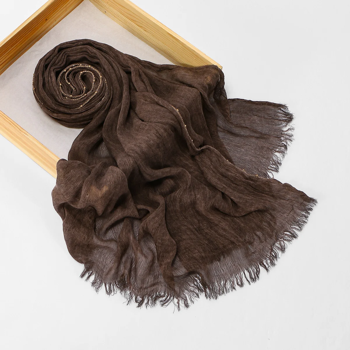 Arrival Rayon Crinkle Chain-pattern Fringed Long Scarf — variant image