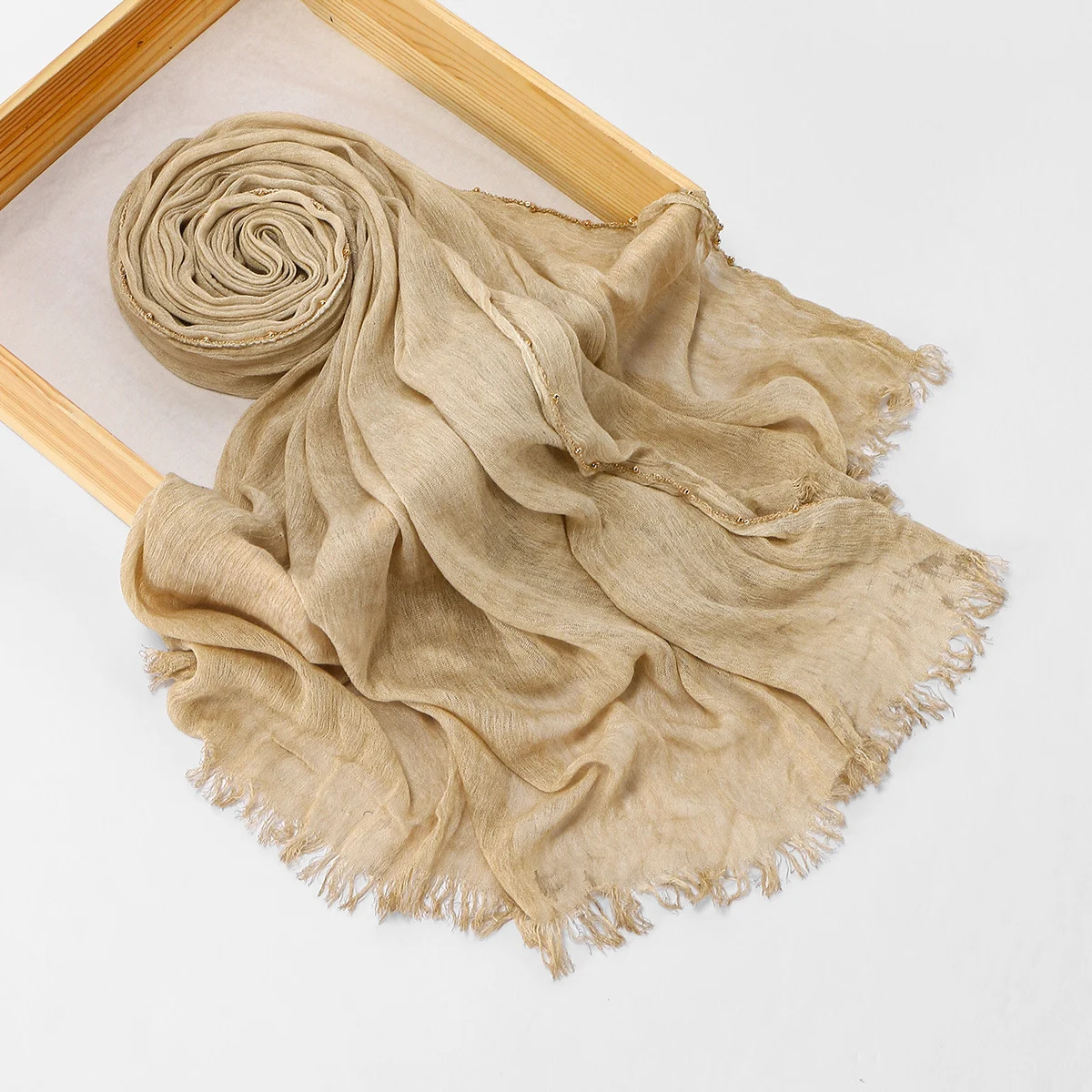 Arrival Rayon Crinkle Chain-pattern Fringed Long Scarf — variant image