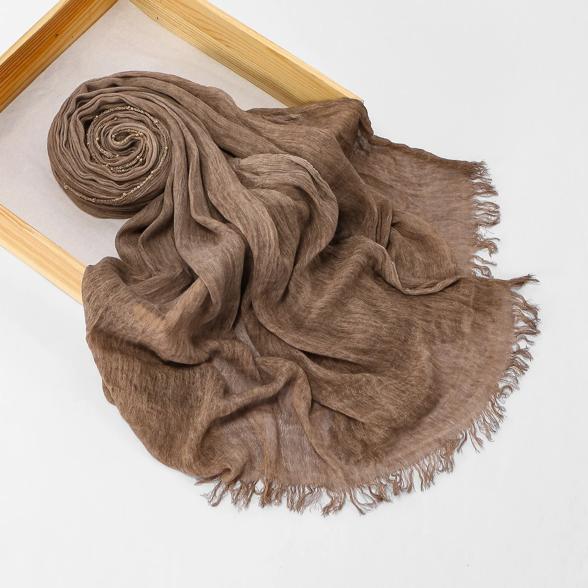 Arrival Rayon Crinkle Chain-pattern Fringed Long Scarf — image 7