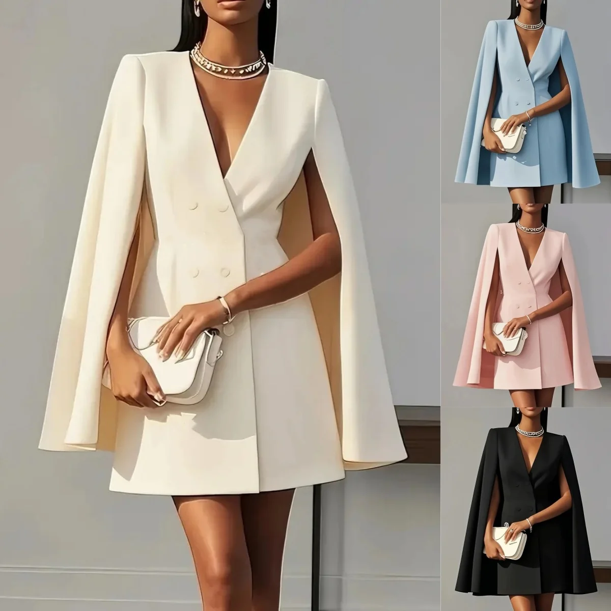 Autum Work Clothing Double-breasted Shawl Cloak Pure Color Suit Dress Women's — image 4