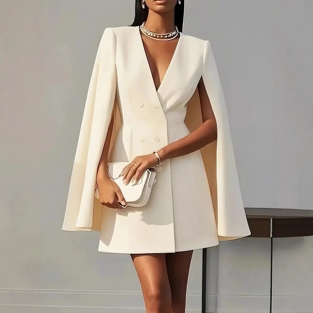 Autum Work Clothing Double-breasted Shawl Cloak Pure Color Suit Dress Women's — image 3