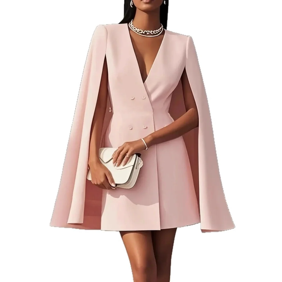 Autum Work Clothing Double-breasted Shawl Cloak Pure Color Suit Dress Women's — image 2