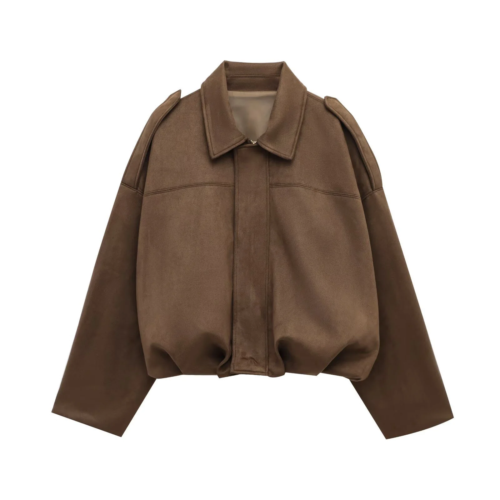 Autumn And Winter Bomber Jacket Bat Sleeve Zipper Loose Suede Texture Tops Women's… — image 4