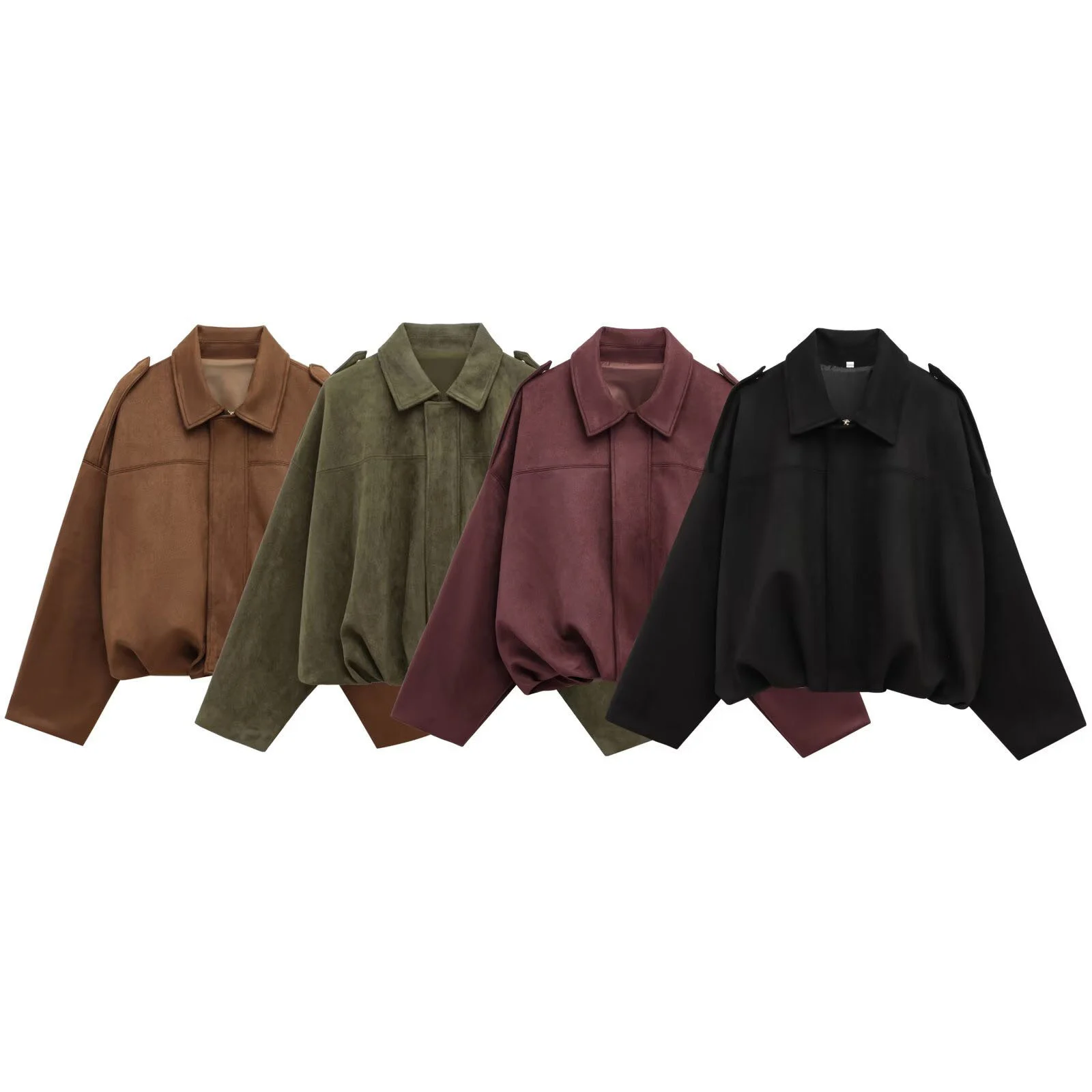 Autumn And Winter Bomber Jacket Bat Sleeve Zipper Loose Suede Texture Tops Women's… — image 7