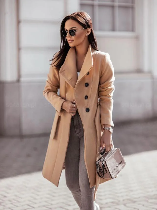 Autumn And Winter Lapel Single-breasted Tie-waist Coat, Casual Office Commuter… — image 4